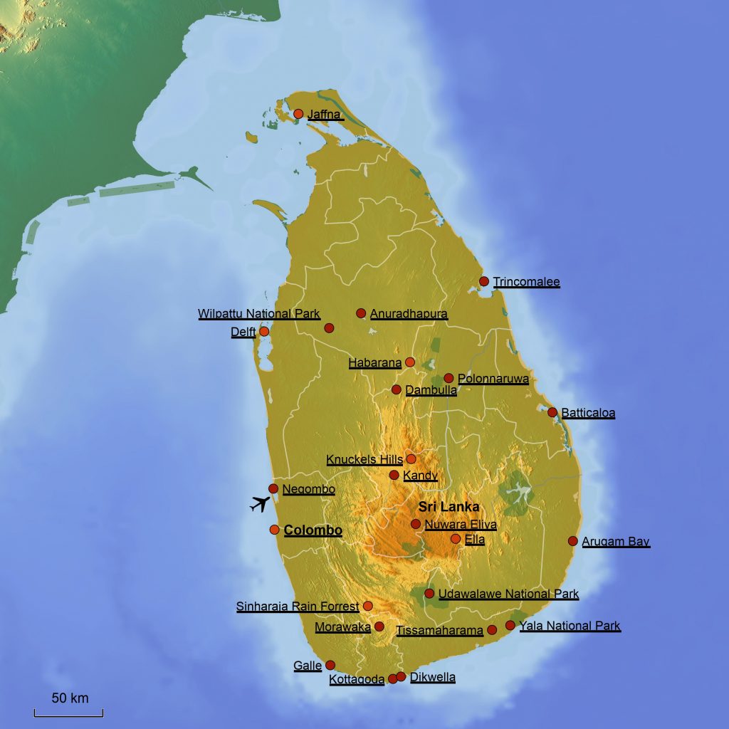 Landkarte Sri Lanka  - Einreise Sri Lanka 